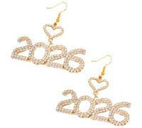 Neujahrsohrringe 2026, funkelnde Strass-Ohrhänger mit Herz, festlicher Abendschmuck für Silvester, Perlen- und Strassohrringe im festlichen Stil