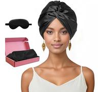 NEUJUS Bonnet de nuit en soie pour des cheveux sains et longs | Le bonnet de nuit en soie prévient les frisottis, les cassures et les pointes fourchues | en pour femmes aux (Noir)