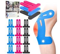 NEUJUS Lot de 12 bandes de kinésiologie prédécoupées pour genoux, patch musculaire à forte adhérence, respirantes et élastiques, pour le sport et la rééducation, noir + rose + bleu, 12 pièces