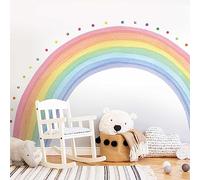 Neukids FABRIC - Sticker mural géant - Arc-en-ciel - 240 x 140 cm - Motif arc-en-ciel pastel - À pois - Pour chambre à coucher, salon, chambre d'enfant, chambre de bébé, couloir