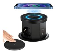 Neulriscn Bloc Prise Encastrable Plan de Travail Multiprise Encastrable, Prise de Table Escamotable 3 Prises avec 1 USB C 1 USB A - Prise de Table Rétractable - avec Chargeur sans Fil (Noir)