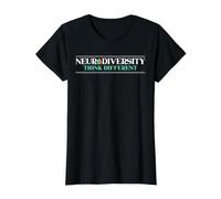 Neurodiversity Think Different Rainbow Support pour l'Autisme du Cerveau T-Shirt Graphique avec Valeur, Femme, Noir, S