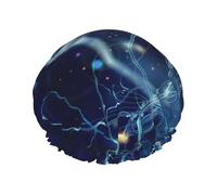 Neurologie des neurones et des cellules cérébrales en 3D,Bonnet de douche/bonnet de nuit double couche imperméable et élastique, bonnet de bain réutilisable