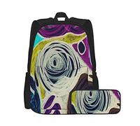 Neuron Texture Fantasy Ornate Pattern Ensemble sac à dos et trousse à crayons unisexe, sac à dos multifonctionnel combinaison deux pièces, sac à dos décontracté avec trousse à crayons pour garçons et