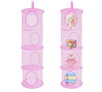 NEUSID Lot de 2 paniers de rangement suspendus à 4 compartiments - Panier de rangement pour enfants - Panier de rangement pliable - Filet de rangement (rose)