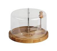 NEUSTANLO Trancheuse à fromage avec couvercle de 21,7 cm de diamètre - Bois d'acacia certifié FSC - Parfait pour la tête de moine et autres fromages - Rangement hygiénique - Durable et multifonction