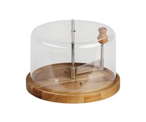 NEUSTANLO Trancheuse à fromage avec couvercle de 21,7 cm de diamètre - Bois d'acacia certifié FSC - Parfait pour la tête de moine et autres fromages - Rangement hygiénique - Durable et multifonction