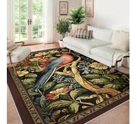 Neutral Area 120x150 Tapis Lavable Salon carpette William Morris Soft Descente de lit for Chambre Vintage Bird and Floral Motif Salle a Manger Moderne Resistant aux Taches Dark Navy