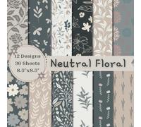 Neutral Floral Scrapbook Paper Craft Pad: 12 Boho Flower Designs 36 Double-Sided Sheets Printed on 8.5"x8.5" Size Paper. Great for Decorations, Card ... Junk Journal and DIY Projects and More!