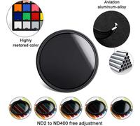 Neutral Grey Filter 52mm Slim Variable ND Filter ND Fader ND2-ND400 Lens Filter for Canon Nikon Sony Pentax Olympus Fuji DSLR Camera + 3 Nylon Slots