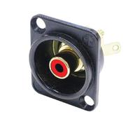 Neutrik Connecteur RCA femelle à monter sur panneau, finition noir chromé avec bague isolante rouge, boîtier en forme D, idéal pour applications audio comme ampli table de mixage hi-fi