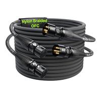 Neutrik Lot de 2 câbles XLR de 4,6 m, connecteurs Rean professionnels plaqués or de Neutrik, câble de microphone XLR tressé en nylon renforcé Kevlar, câble de micro, câble XLR mâle vers femelle blindé