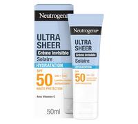 Neutrogena - Crème Solaire Visage Invisible Ultra Sheer Hydratation SPF 50 UVB + UVA (50 ml) - Antioxydant et haute protection avec Vitamine C - Sec au toucher, absorption rapide et hydratation 24 h