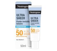 Neutrogena - Fluide Solaire Invisible Ultra Sheer Hydratation SPF 50 UVB + UVA (50 ml) - Crème solaire visage antioxydante avec vitamine C - Sec au toucher et absorption rapide, hydratation 24h