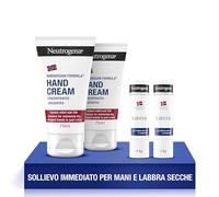 Neutrogena Formule Norvégienne Skincare Kit Set crème pour les mains et les lèvres avec crème pour les mains concentrée non parfumée 2 x 75 ml et baume à lèvres Stick 2 x 4,8 g pour peau sèche et