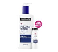Neutrogena | Lait Corps Hydratation Profonde (flacon-pompe de 400 ml) + Stick Lèvres Nutrition (tube de 4,8 g) - Lait hydratant pour peaux sèches + Baume à lèvres pour lèvres sèches et abîmées