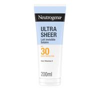 Neutrogena - Lait Solaire invisible Ultra Sheer SPF 30 UVB + UVA (200 ml) - Crème solaire visage et corps antioxydante - Sec au toucher, absorption rapide, résiste bien à la transpiration et à l’eau