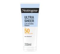 Neutrogena - Lait Solaire Invisible Ultra Sheer SPF 50 UVB + UVA (200 mL) - Crème solaire visage et corps antioxydante - Sec au toucher, absorption rapide, résiste bien à la transpiration et à l’eau