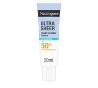 Neutrogena - Fluide Solaire Invisible Ultra Sheer Oil Control SPF 50+ UVB + UVA (50 ml) - Crème solaire visage antioxydante avec niacinamide - Sec au toucher, absorption rapide et effet matifiant 12h