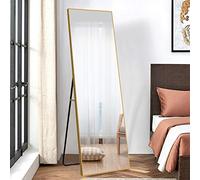 NeuType Miroir sur Toute la Longueur à Suspendre ou à pencher Contre Un Mur, Miroir de Sol rectangulaire pour Chambre à Coucher, Salle de Bain, Salon, Cadre doré avec Support, 150x50cm cm