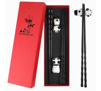 NEUTYPECHIC 2 Paire Baguette Chinoise, Baguettes Chinoises pour Manger avec 2 Supports Panda Chinois et Boîte D'emballage, Baguette Japonaise Spülmaschinenfest pour un Kit Sushi, Asiatique, 24cm