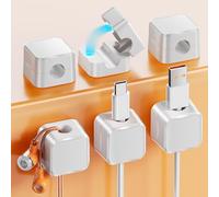 NEUTYPECHIC 6 Pack Clips Câble Organisateur Bureau, Organisateur de Cable Magnétique, Cable Management avec Auto-Adhésifs pour Bureau, Table de Nuit, Câbles de Chargement, HDMI, USB, Audio (Blanc)