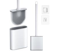 NEUTYPECHIC Brosse Toilettes WC Silicone Amovible, Brosse WC Suspendu avec Base Séchage Rapide, Balai Toilette WC Silicone Nettoyage Flexible, Tête Plate Balayette WC Installation Murale et Debout