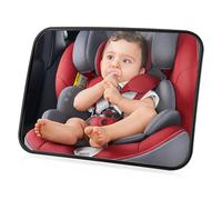 NEUTYPECHIC Miroir Voiture Bébé, 100% Incassable Retroviseur Bebé, Grand Miroir Bebé avec Sangles Ajustables, Vision Claire de L'Arrière pour Siège Arrière Appui-Tête, Noir