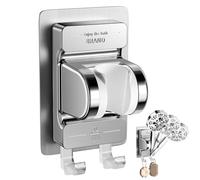 NEUTYPECHIC Support Pommeau de Douche Sans Percage avec Doubles Crochets, 45° Inclinaison Réglable Accroche Pommeau de Douche, Super Force D'adhérence Support Douchette Résistant à I'humidité