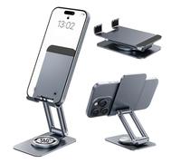 NEUTYPECHIC Support Téléphone Bureau 360° Réglable, Phone Stand Pliable en Alliage d'alu, Support de Telephone pour Smartphone, Tablette, Support Smartphone avec Tapis Antidérapant en Silicone, Grise