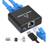 NEUTYPECHIC Switch RJ45 Multiprise Ethernet 2 Ports, 1000 Mbps LAN Splitter 1 à 2, Switch Ethernet Gigabit RJ45 Aluminium avec Câble Type C pour Ordinateurs, Commutateurs, Téléviseurs, Routeur