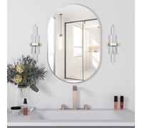 NEUWEABY Miroir de Salle de Bain Ovale de 50 x 75 cm argenté, Miroir de Salle de Bain pour pilulier sur évier, Miroir Mural Capsule, Miroir Moderne avec Cadre en métal pour décoration Murale