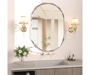 NEUWEABY Miroir de Salle de Bain pour Mur, Miroir Ovale de 50 x 71 cm Miroir de courtoisie de Salle de Bain, Miroir Mural à Bords biseautés irréguliers, Miroir Mural décoratif sans Cadre