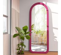 NEUWEABY Miroir en Pied 140 x 51 cm Miroir de Sol en Forme d'arc, Grand Miroir Mural À Poser, à Suspendre ou à Appuyer Contre Le Mur pour Le Salon, Cadre en Bois Recouvert de Flanelle, Rose