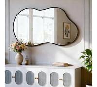 NEUWEABY Miroir Mural irrégulier, Miroir asymétrique 50 x 90 cm, miroirs de courtoisie Uniques et Originaux, Miroir de Salle de Bain Mural Noir, Miroir Moderne pour Salon ou entrée