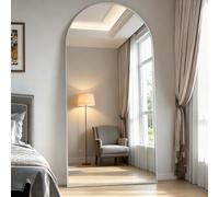 NEUWEABY Miroir Pleine Longueur, 180 x 80cm Arqué Argent Miroir de Sol avec Support, Complet du Corps, Suspendu ou Appuyé Contre Le Mur pour Chambre à Coucher, Entrée