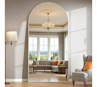 NEUWEABY Miroir Pleine Longueur, 193 x 86cm Arqué Argent Miroir de Sol avec Support, Complet du Corps, Suspendu ou Appuyé Contre Le Mur pour Chambre à Coucher, Entrée