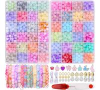 Neuytiky 8 mm Rond Perles pour Bracelet, 48 Couleurs Perles en Verre Pierre Naturelle avec Boîte, 1700 Pièces Naturelles pour Bracelet avec Accessoires, Kit Fabrication Bijoux de DIY