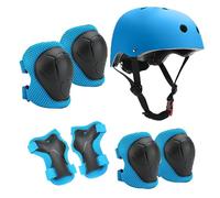 Neuytiky Ensemble de genouillères pour enfant de 3 à 10 ans, avec casque, genouillères, coudières, équipement de protection pour rollers, skateboard, vélo (bleu)