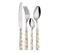 NÉVA | BISTROT Roses Rétro Collection, Set de 24 Couverts, Couverts en Acier Inoxydable, Passe au Lave-Vaisselle, Décoration Indélébile, Gris Tourterelle