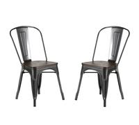 NEVADA - Lot de 2 Chaises de repas acier gris et bois foncé Marron foncé
