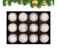 Nevalerra Lot de 12 boules de sapin de Noël - En blanc et doré - Décoration festive - Modèle incassable - Pour fenêtres, fiançailles, mariages, magasins et fêtes