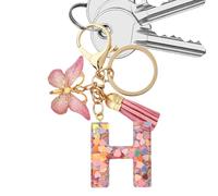 Nevalerra Porte-clés de voiture pour femme - Lettre initiale de voiture - Breloque de sac élégante, pompon et porte-clés papillon | Sac à main personnalisé, accessoire de sac à dos, cadeau pour elle