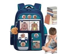 Nevalerra Sac à livres de voyage, sac Capybara - Sac d'école de dessin animé Ce sac à dos Capybara est fait de - Grand sac à dos étanche avec insigne de cartes, étiquette de sac, fournitures scolaires