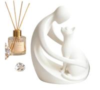 Nevalerra Statue de chat décorative | Figurines commémoratives pour animaux de compagnie | Sculpture humaine et chat pour étagère, salon, chambre à coucher, chambre d'enfant, chevet, étagères, rebords