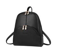 Nevenka Sac a Dos Femme en Cuir PU Doux et Souple Cartable Fille à Fermeture Éclaire Sac Porté Dos Scolaire Fille avec Bandoulières Ajustables (Noir)
