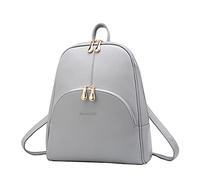 Nevenka Sac a Dos Femme en Cuir PU Doux et Souple Cartable Fille à Fermeture Éclaire Sac Porté Dos Scolaire Fille avec Bandoulières Ajustables (Gris)