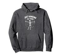 Never Better Squelette Just Hanging in There Humour Goth Sweat à Capuche, Unisexe pour Adultes, Chiné Foncé, XXL