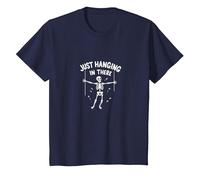 Never Better Squelette Just Hanging in There Humour Goth T-Shirt, Enfant, Bleu Marine, 2 Ans