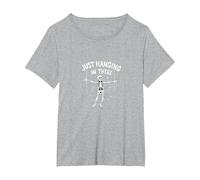 Never Better Squelette Just Hanging in There Humour Goth T-Shirt, Femme Grandes Tailles, Gris Chiné, 1X